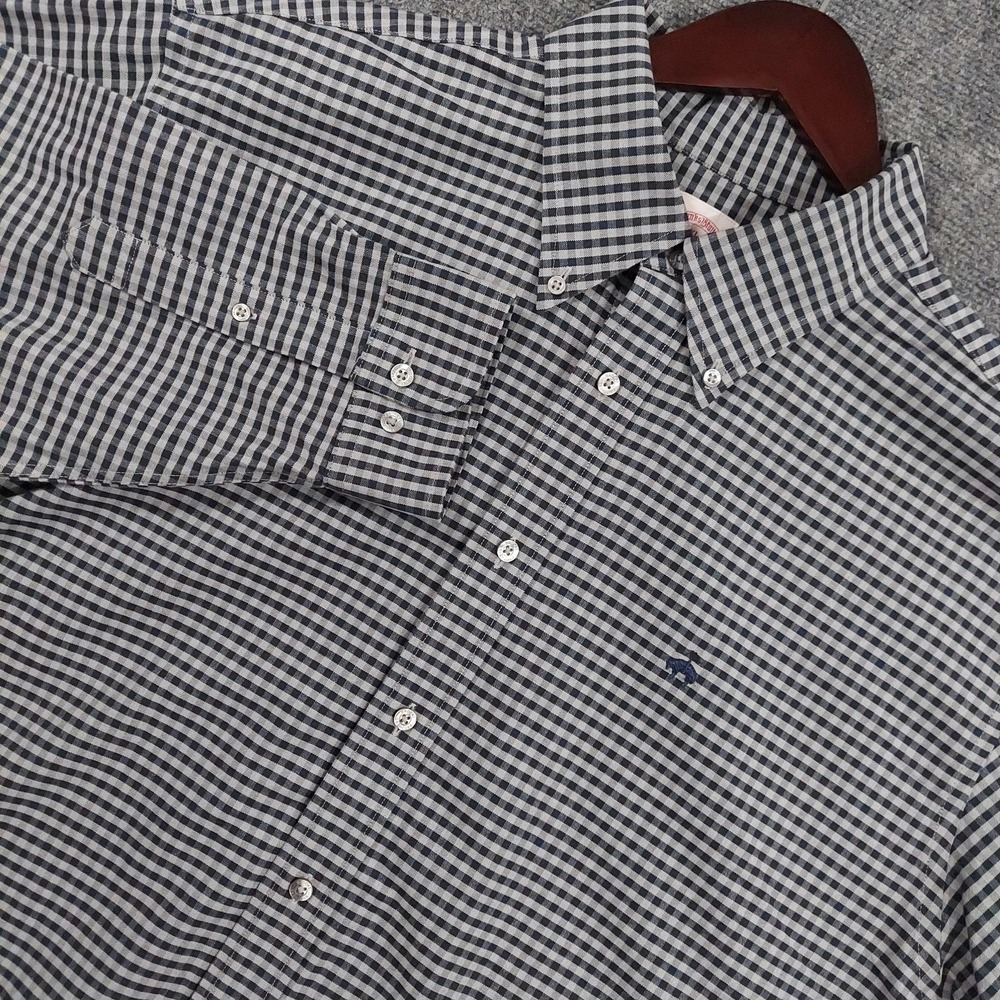 Brooks Brothers Shirt Mens XL Blue Gingham Madison Fit Non Iron Stretch Dress